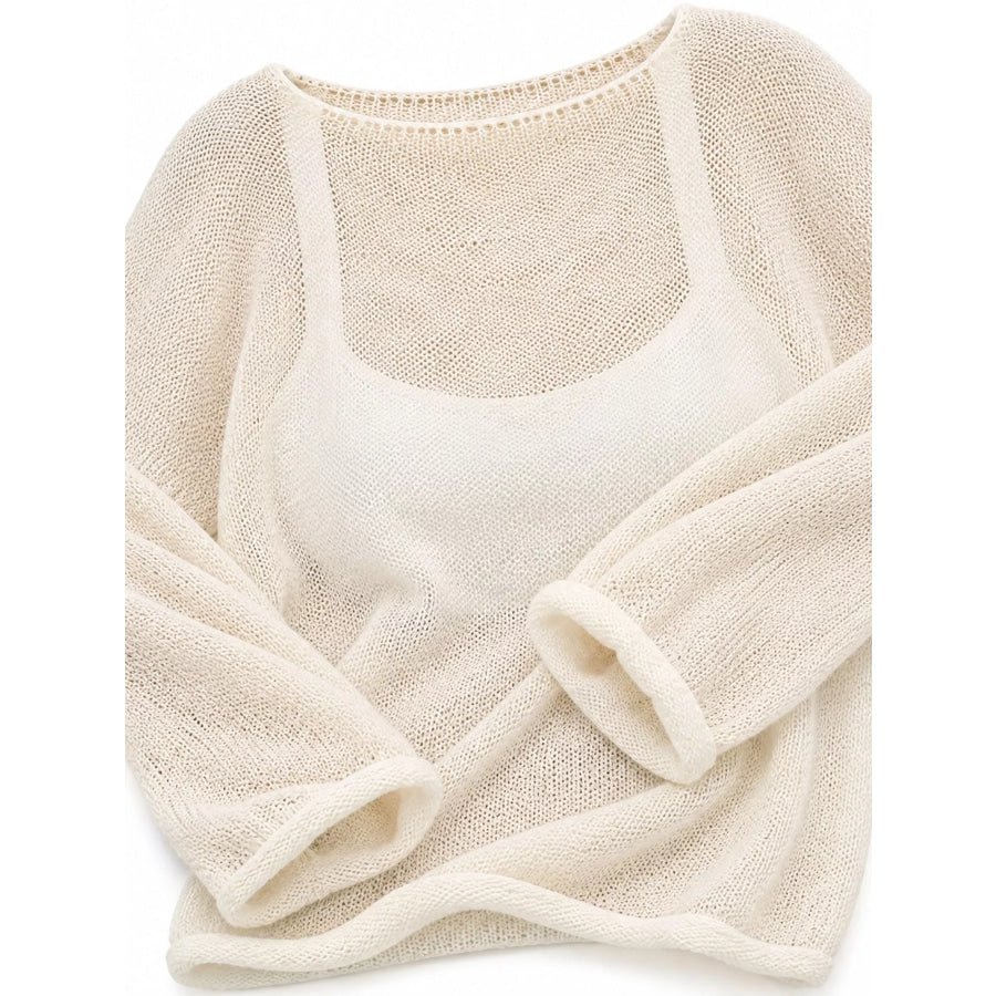 Full Size Sheer Lightweight Knit Top Plus Apparel and Accessories