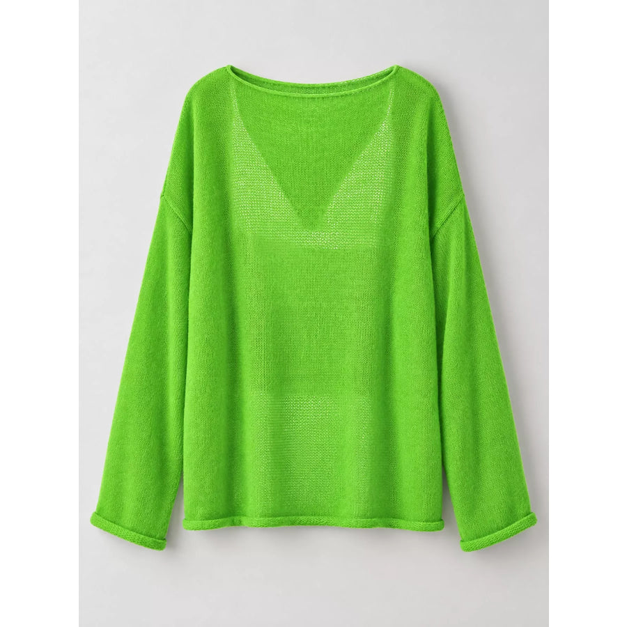 Full Size Sheer Lightweight Knit Top Plus Apparel and Accessories