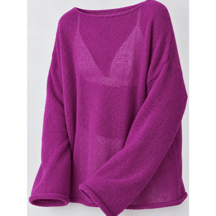 Full Size Sheer Lightweight Knit Top Plus Apparel and Accessories