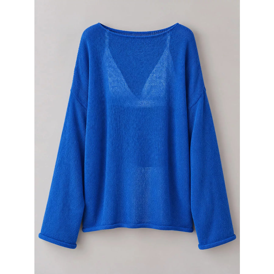 Full Size Sheer Lightweight Knit Top Plus Apparel and Accessories