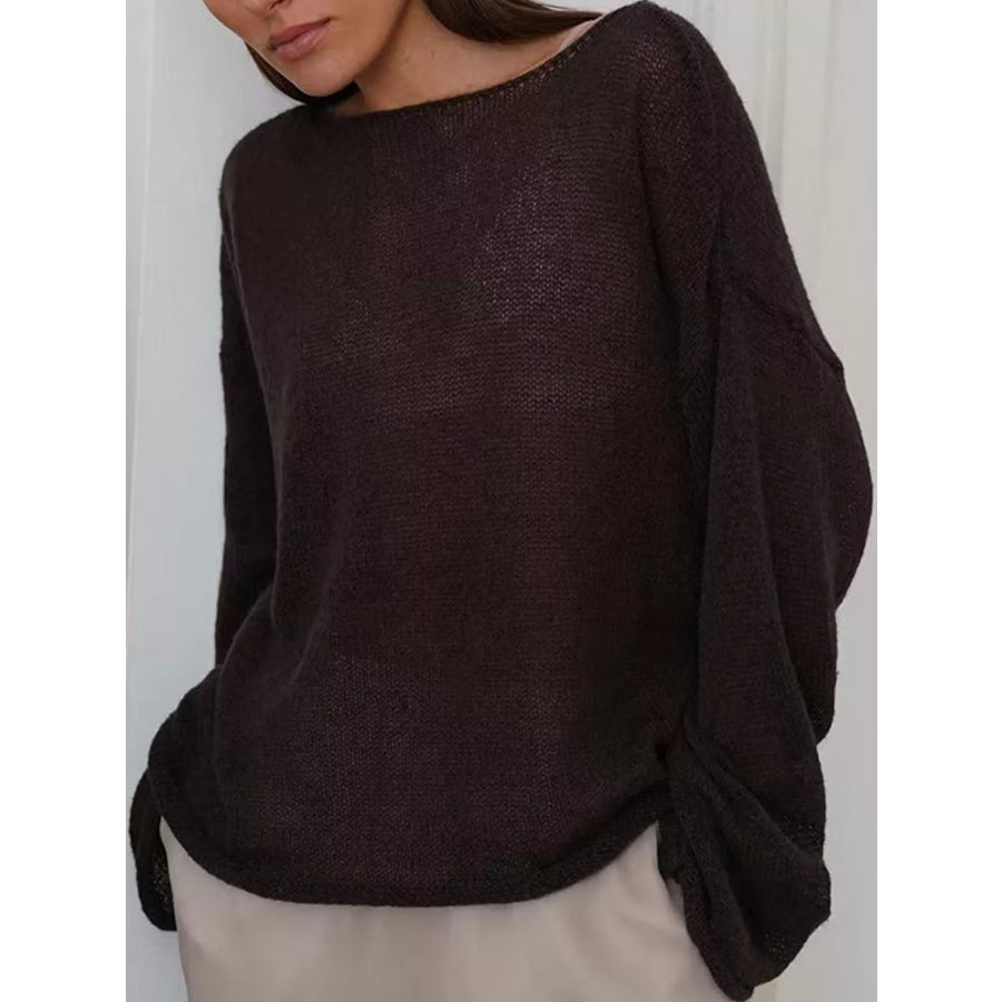 Full Size Sheer Lightweight Knit Top Plus Coffee / S Apparel and Accessories