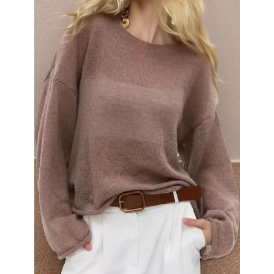 Full Size Sheer Lightweight Knit Top Plus Dark Brown / XS Apparel and Accessories
