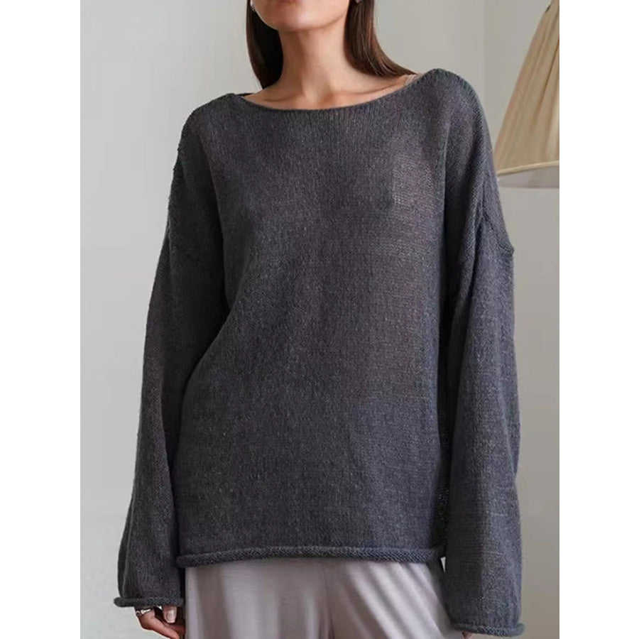 Full Size Sheer Lightweight Knit Top Plus Gray / XS Apparel and Accessories