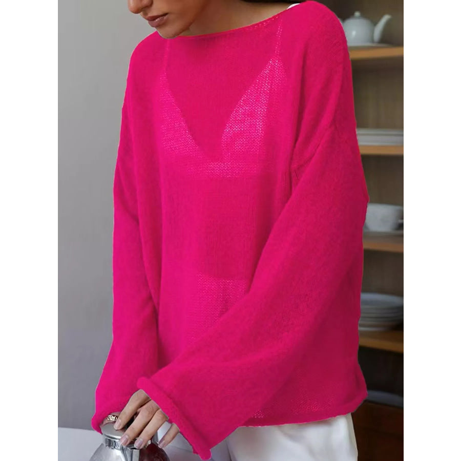Full Size Sheer Lightweight Knit Top Plus Hot Pink / XS Apparel and Accessories