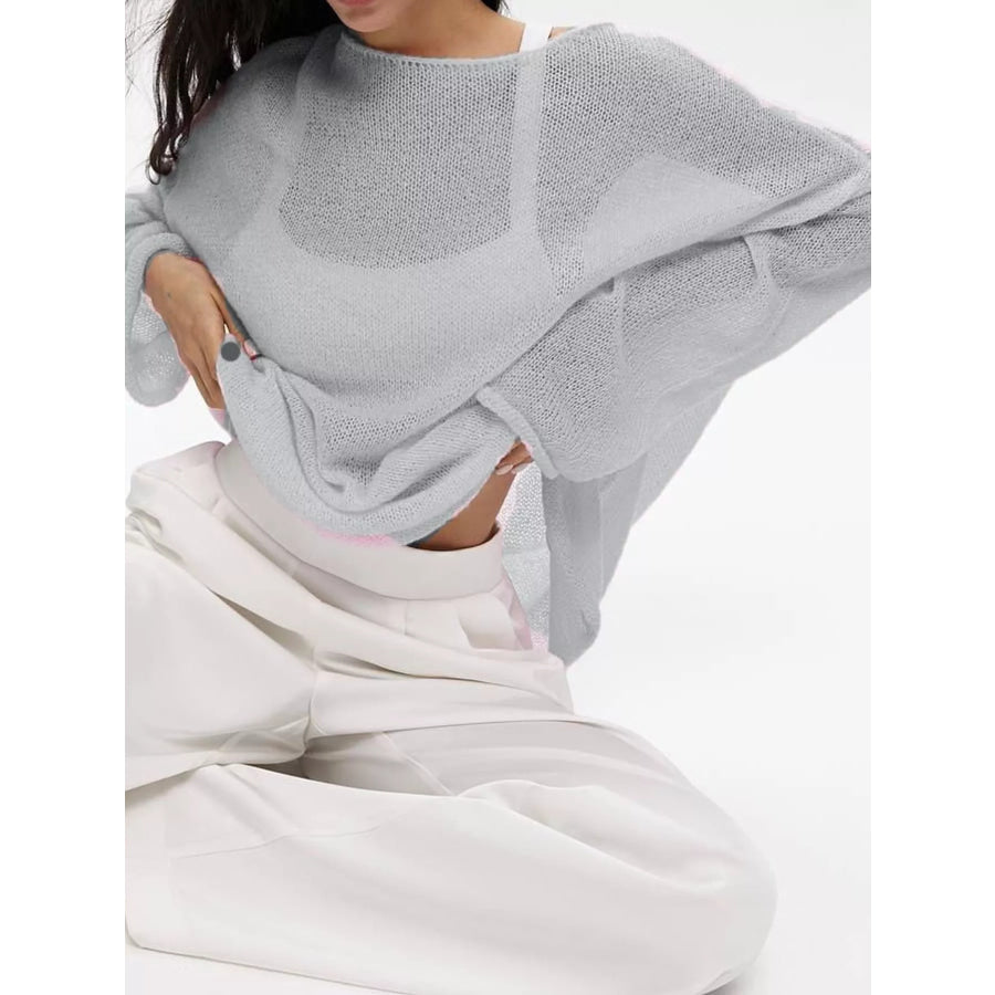 Full Size Sheer Lightweight Knit Top Plus Light Gray / XS Apparel and Accessories