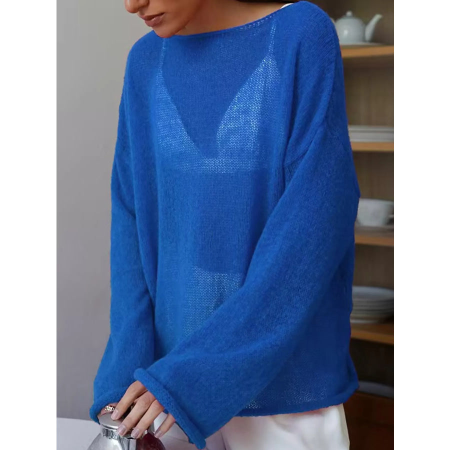 Full Size Sheer Lightweight Knit Top Plus Royal Blue / L Apparel and Accessories