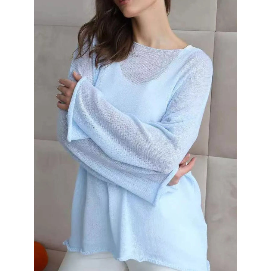 Full Size Sheer Lightweight Knit Top Plus Sky Blue / XS Apparel and Accessories