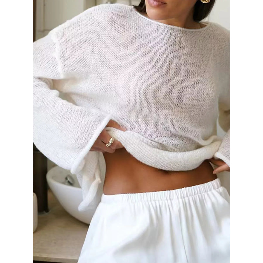Full Size Sheer Lightweight Knit Top Plus White / XS Apparel and Accessories