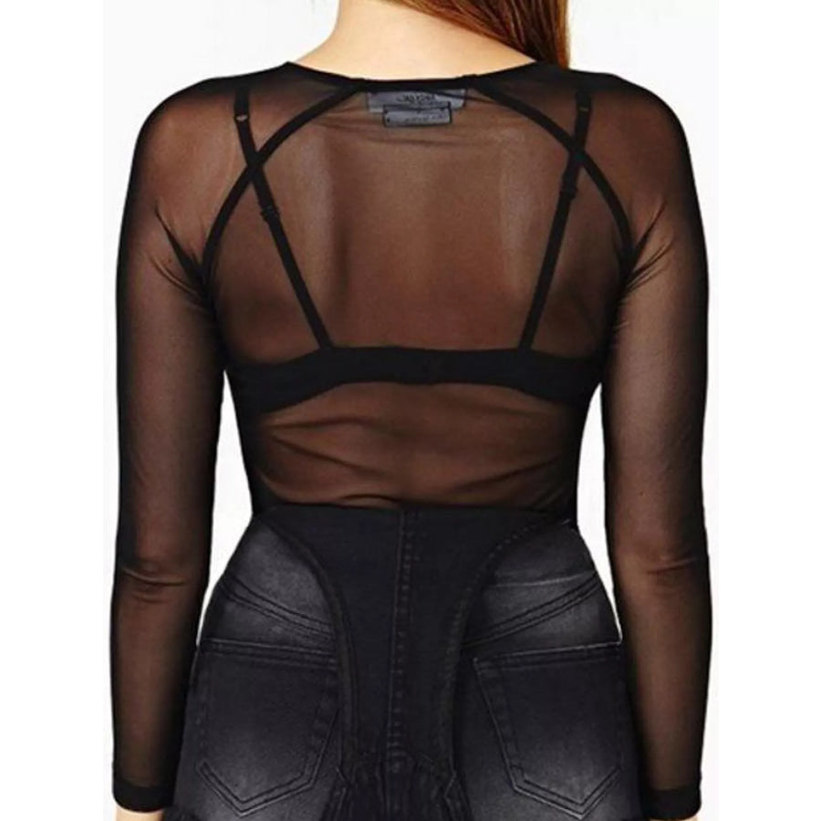 Full Size Sheer Mesh Long Sleeve Top Plus Apparel and Accessories