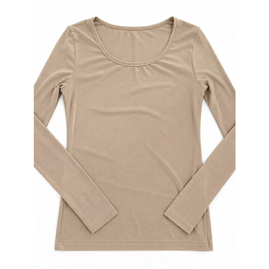 Full Size Sheer Mesh Long Sleeve Top Plus Light Brown / S Apparel and Accessories