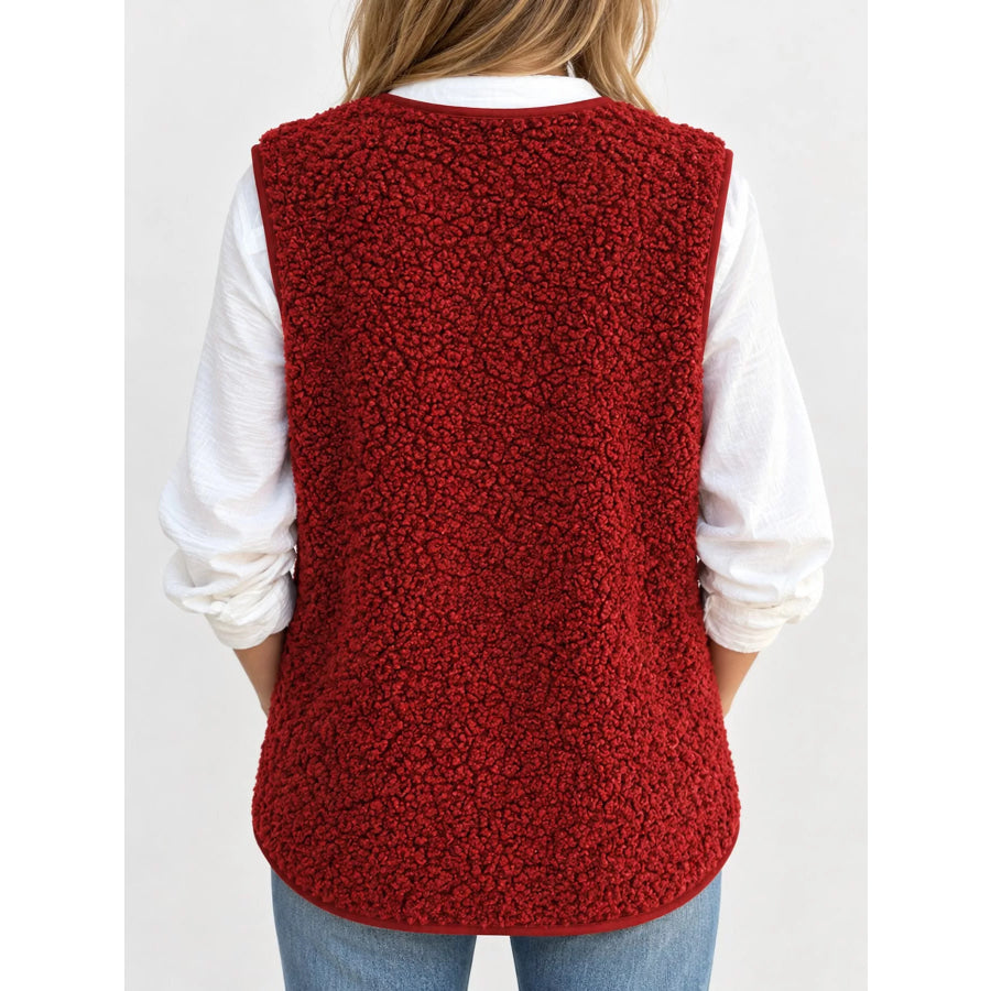 Full Size Sherpa Button-Down Vest Coat Plus Apparel and Accessories