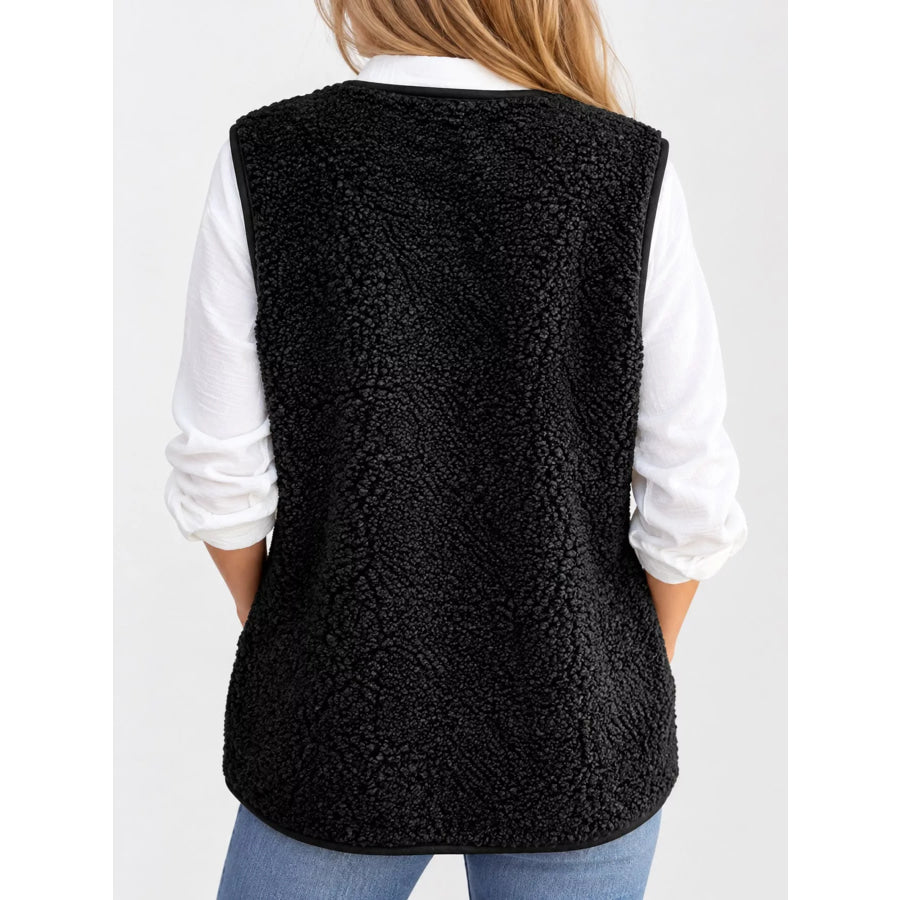 Full Size Sherpa Button-Down Vest Coat Plus Apparel and Accessories