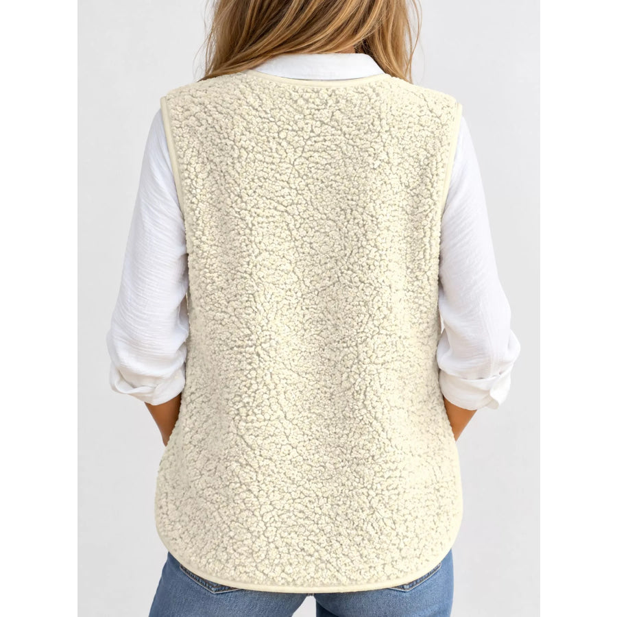Full Size Sherpa Button-Down Vest Coat Plus Apparel and Accessories