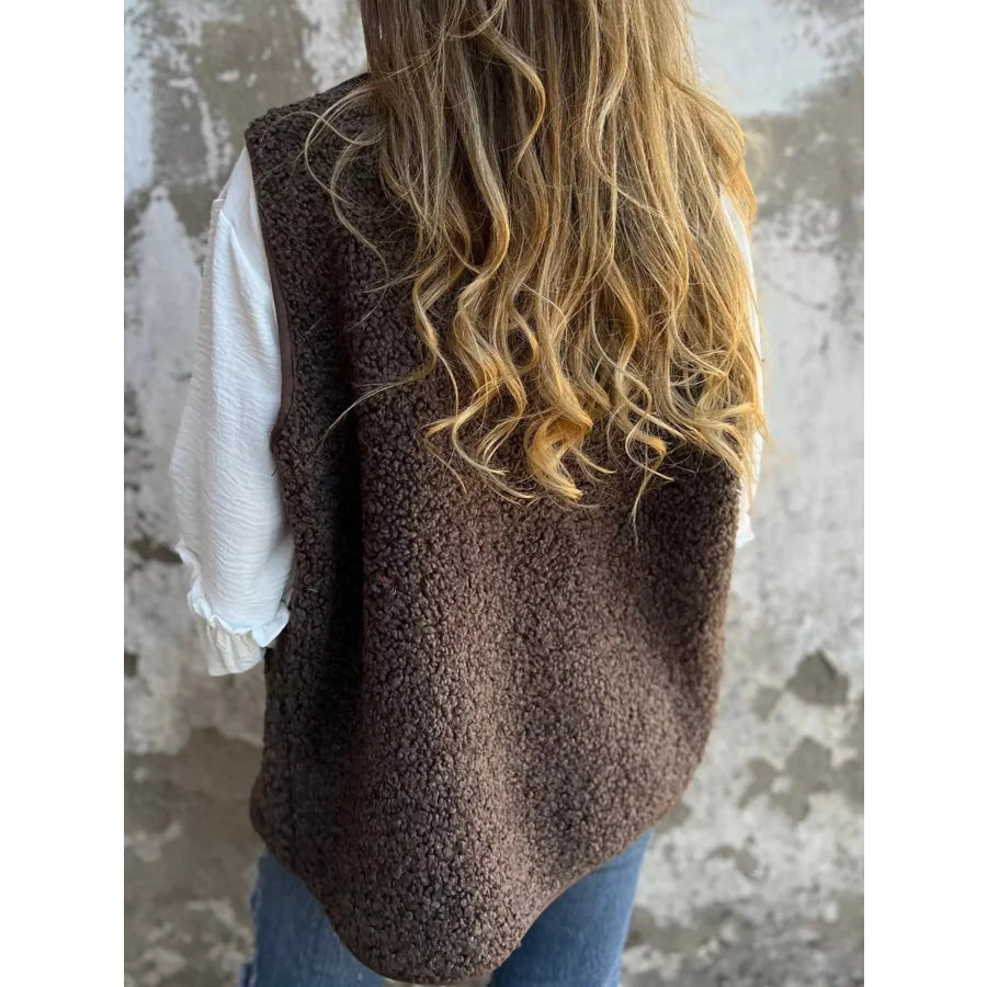 Full Size Sherpa Button-Down Vest Coat Plus Apparel and Accessories
