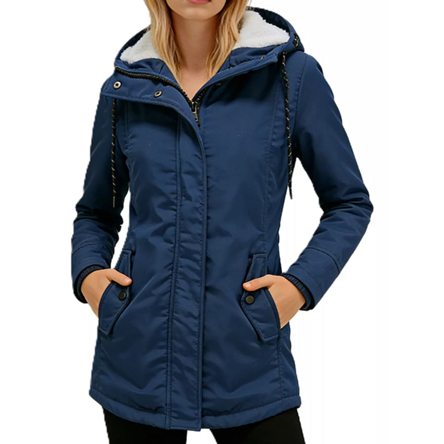 Full Size Sherpa-Lined Hooded Outerwear Plus Blue / S Apparel and Accessories
