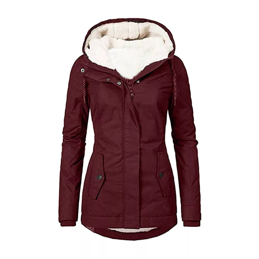 Full Size Sherpa-Lined Hooded Outerwear Plus Burgundy / S Apparel and Accessories