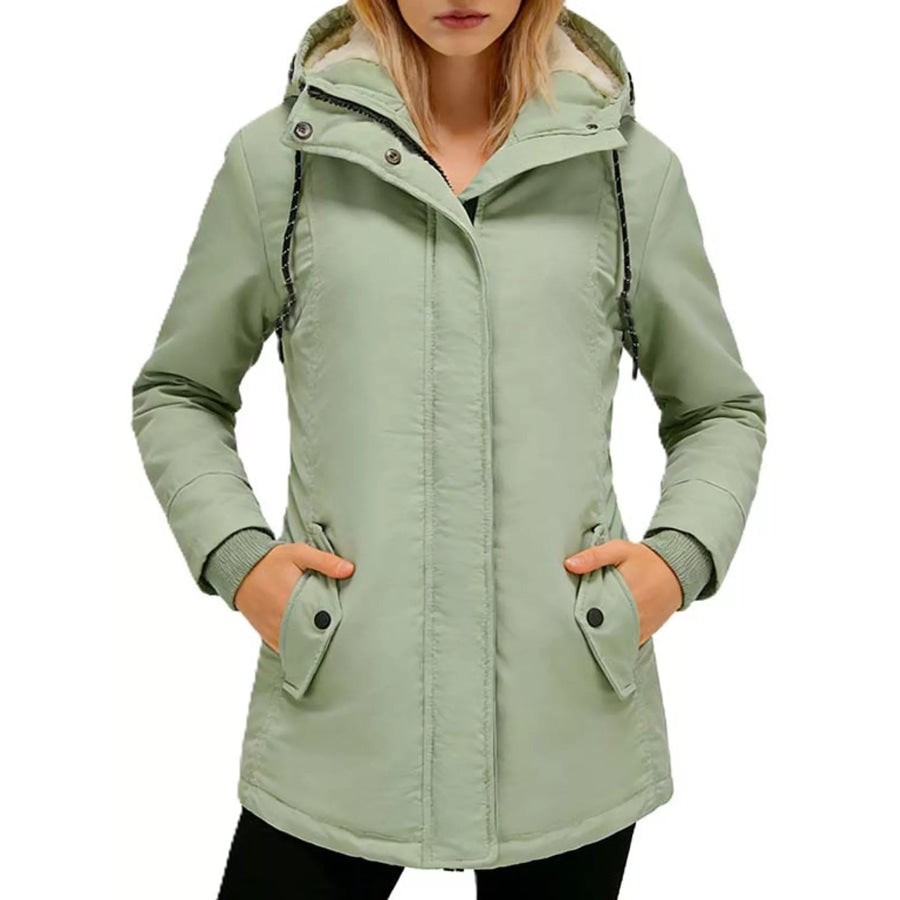 Full Size Sherpa-Lined Hooded Outerwear Plus Mint Green / S Apparel and Accessories