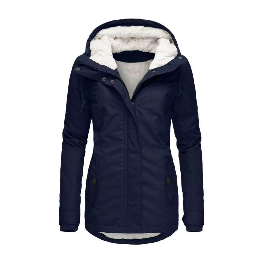 Full Size Sherpa-Lined Hooded Outerwear Plus Navy / S Apparel and Accessories