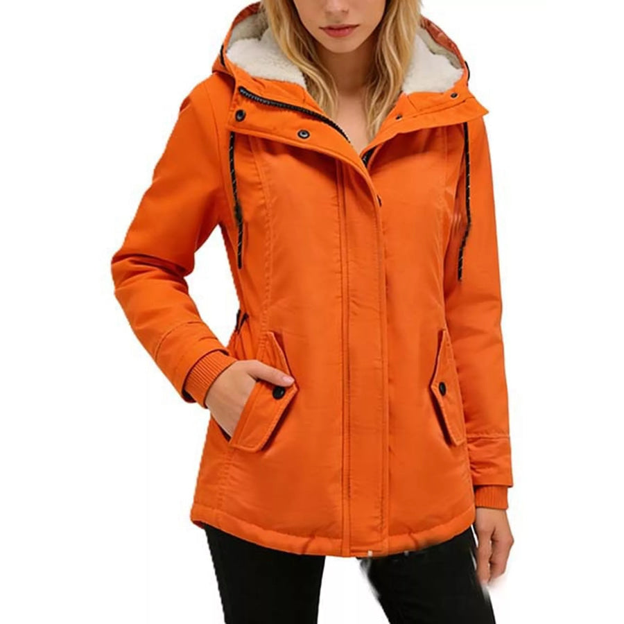 Full Size Sherpa-Lined Hooded Outerwear Plus Orange / S Apparel and Accessories