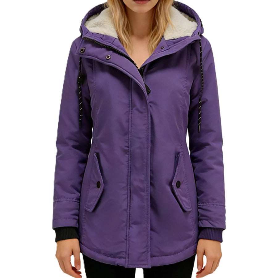 Full Size Sherpa-Lined Hooded Outerwear Plus Purple / S Apparel and Accessories