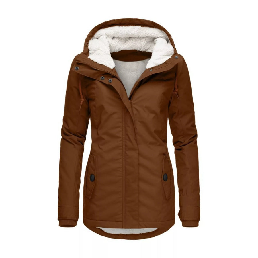 Full Size Sherpa-Lined Hooded Outerwear Plus Yellow Brown / S Apparel and Accessories