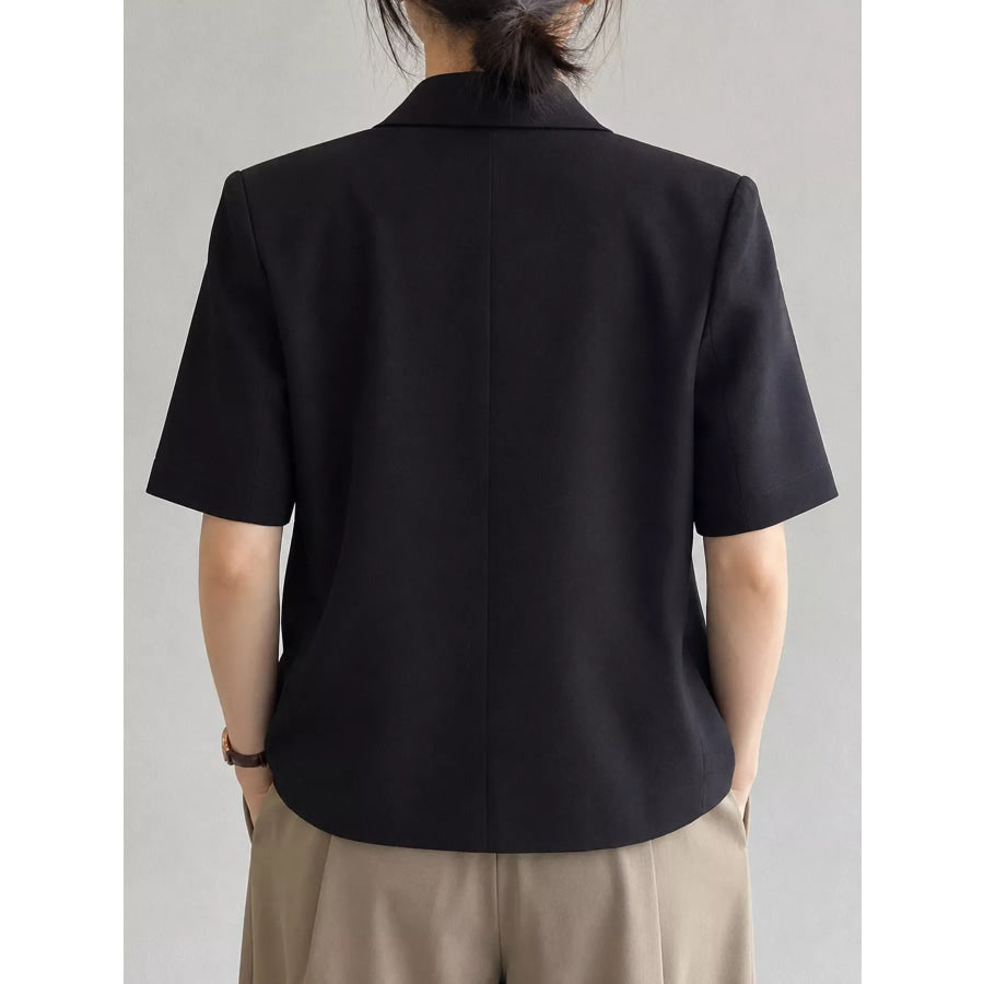 Full Size Short-Sleeve Lapel Collar Blazer Plus Apparel and Accessories