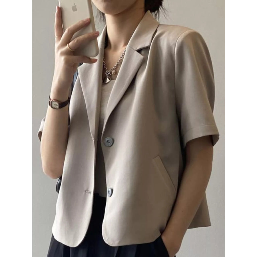 Full Size Short-Sleeve Lapel Collar Blazer Plus Apparel and Accessories