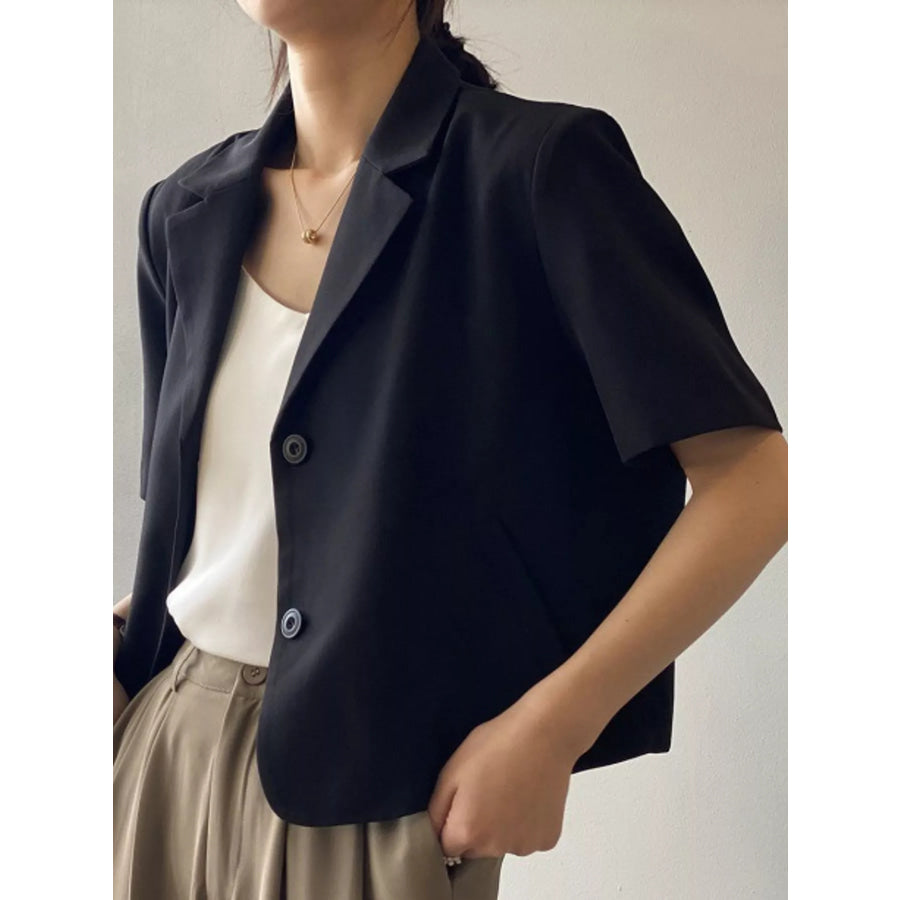 Full Size Short-Sleeve Lapel Collar Blazer Plus Apparel and Accessories