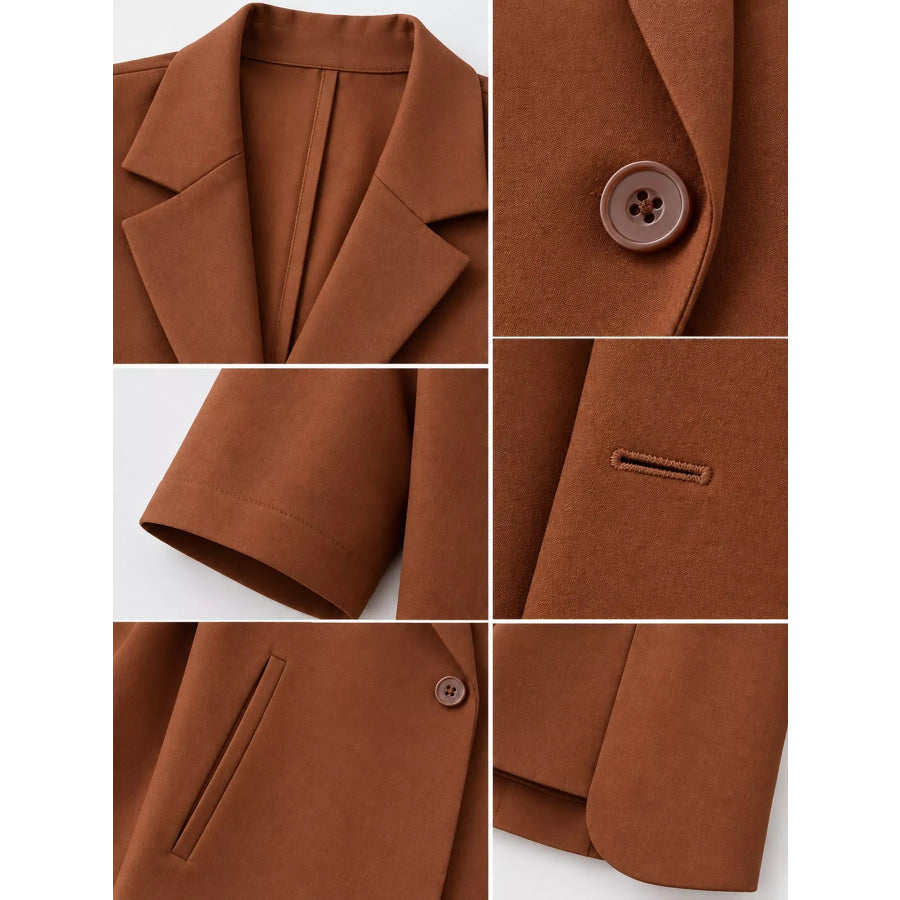 Full Size Short-Sleeve Lapel Collar Blazer Plus Apparel and Accessories