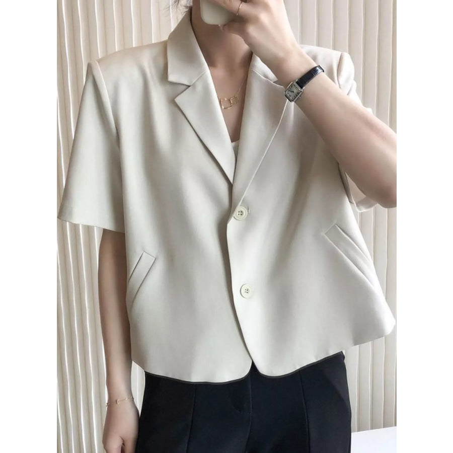 Full Size Short-Sleeve Lapel Collar Blazer Plus Cream Apricot / S Apparel and Accessories