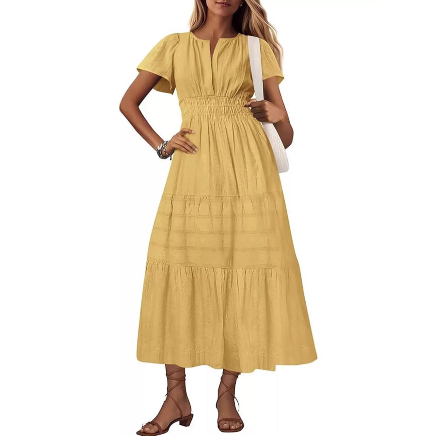 Full Size Short Sleeve Tiered Midi Dress Plus Size Apparel and Accessories