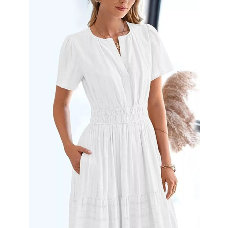 Full Size Short Sleeve Tiered Midi Dress Plus Size Apparel and Accessories