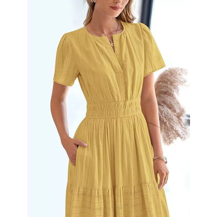 Full Size Short Sleeve Tiered Midi Dress Plus Size Apparel and Accessories