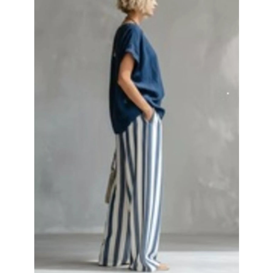Full Size Short Sleeve Top and Wide Leg Pants Set Plus Apparel Accessories