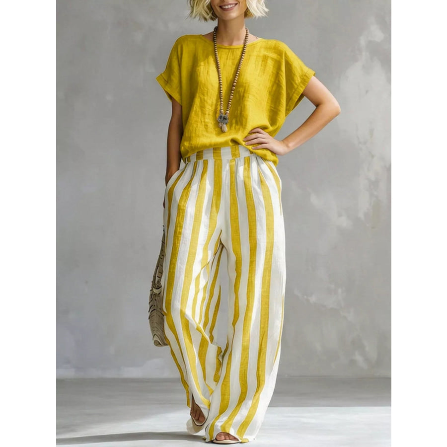 Full Size Short Sleeve Top and Wide Leg Pants Set Plus Orange / S Apparel Accessories