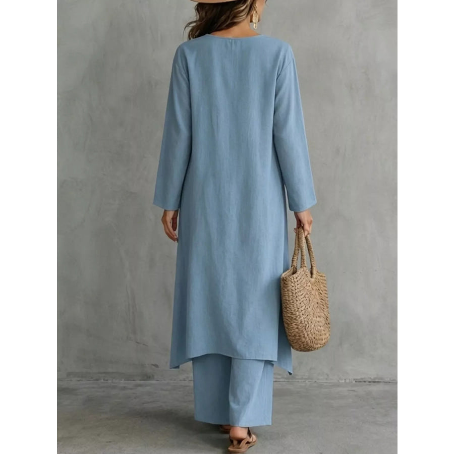Full Size Side-Buttoned Longline Top and Pants Set Plus Apparel Accessories