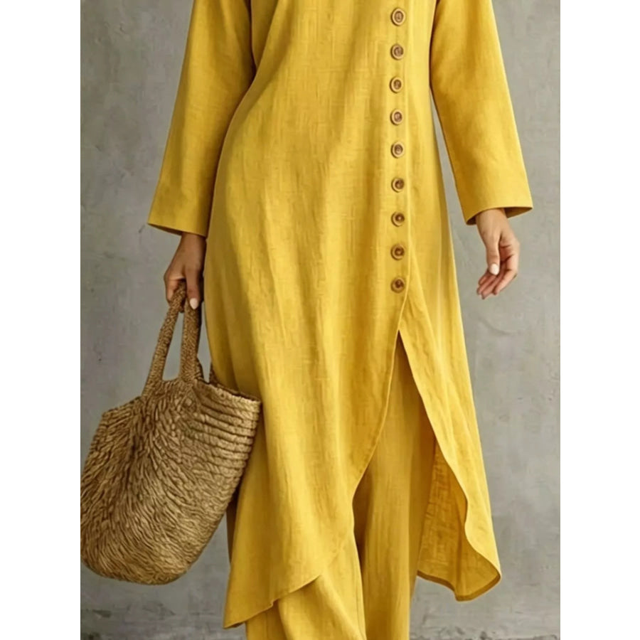 Full Size Side-Buttoned Longline Top and Pants Set Plus Apparel Accessories