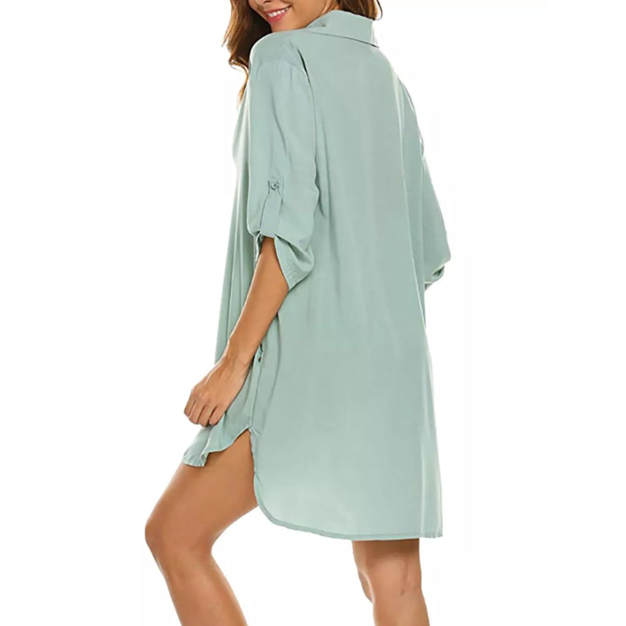 Full Size Side Slit Collared Neck Oversized Shirt Plus Size Apparel and Accessories