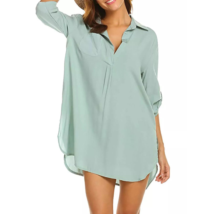 Full Size Side Slit Collared Neck Oversized Shirt Plus Size Apparel and Accessories