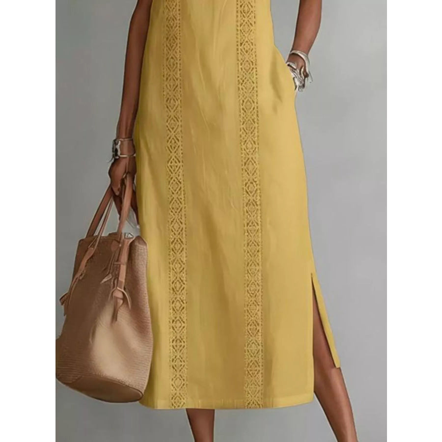 Full Size Side Slit Sleeveless Midi Dress Plus Size Apparel and Accessories