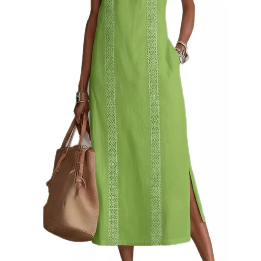 Full Size Side Slit Sleeveless Midi Dress Plus Size Apparel and Accessories