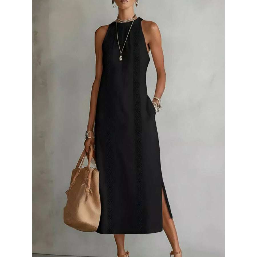 Full Size Side Slit Sleeveless Midi Dress Plus Size Black / S Apparel and Accessories