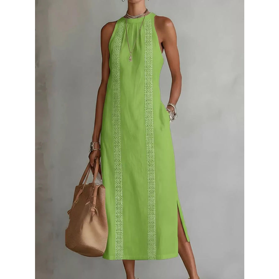 Full Size Side Slit Sleeveless Midi Dress Plus Size Light Green / S Apparel and Accessories