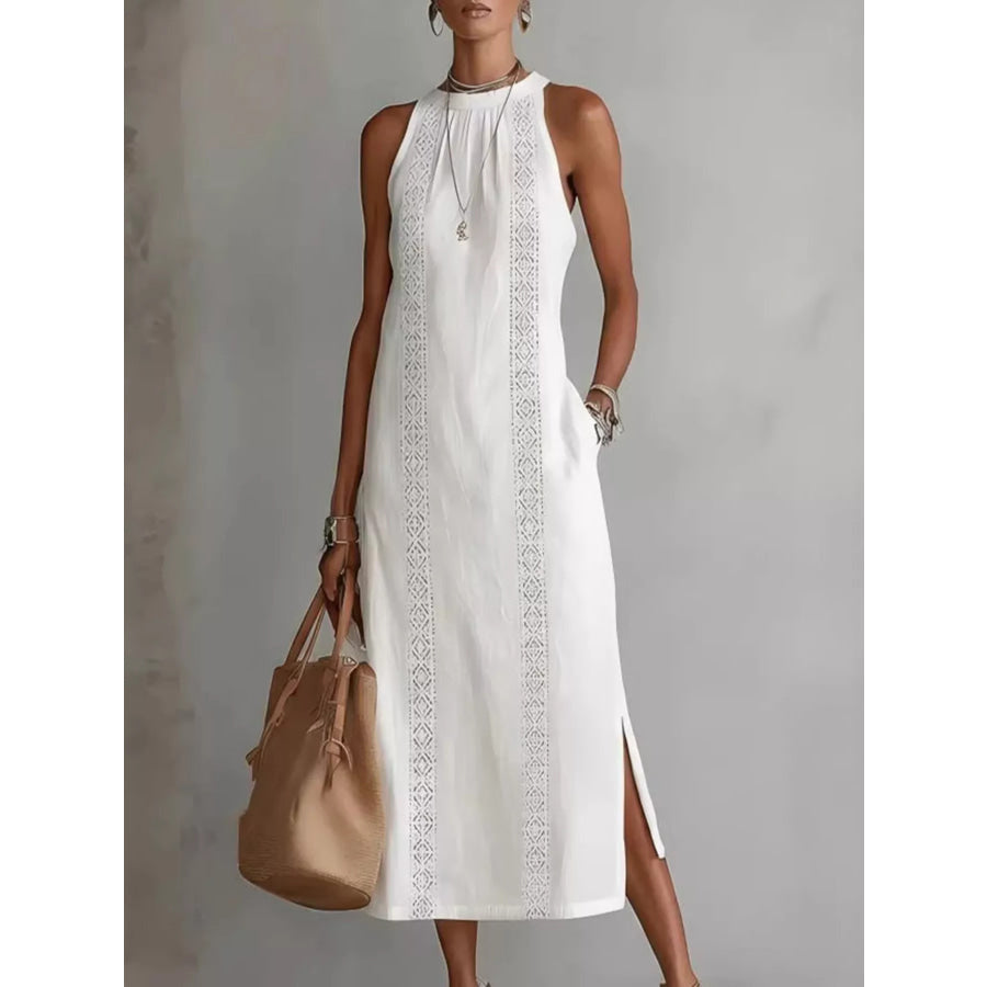 Full Size Side Slit Sleeveless Midi Dress Plus Size White / S Apparel and Accessories