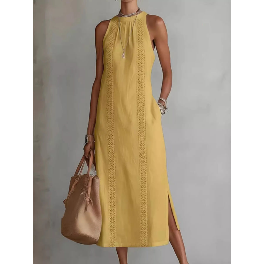 Full Size Side Slit Sleeveless Midi Dress Plus Size Yellow / S Apparel and Accessories