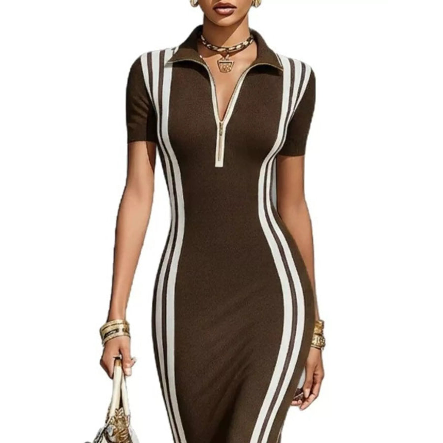 Full Size Side Stripe Short Sleeve Dress Plus Apparel and Accessories