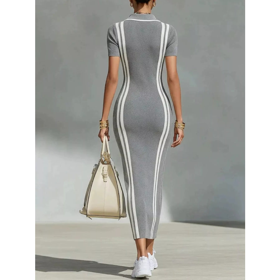 Full Size Side Stripe Short Sleeve Dress Plus Apparel and Accessories