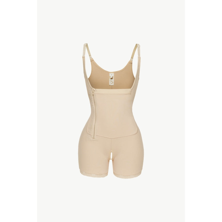 Full Size Side Zipper Under-Bust Shaping Bodysuit Apricot / S