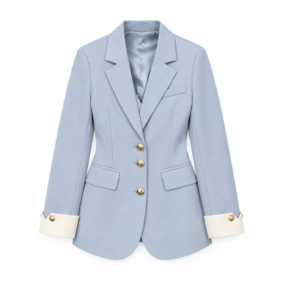 Full Size Single-Breasted Blazer with Gold Button Accents Plus Apparel and Accessories