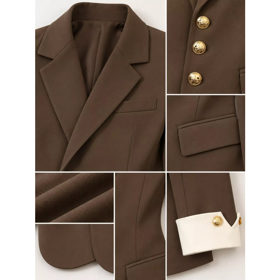 Full Size Single-Breasted Blazer with Gold Button Accents Plus Apparel and Accessories